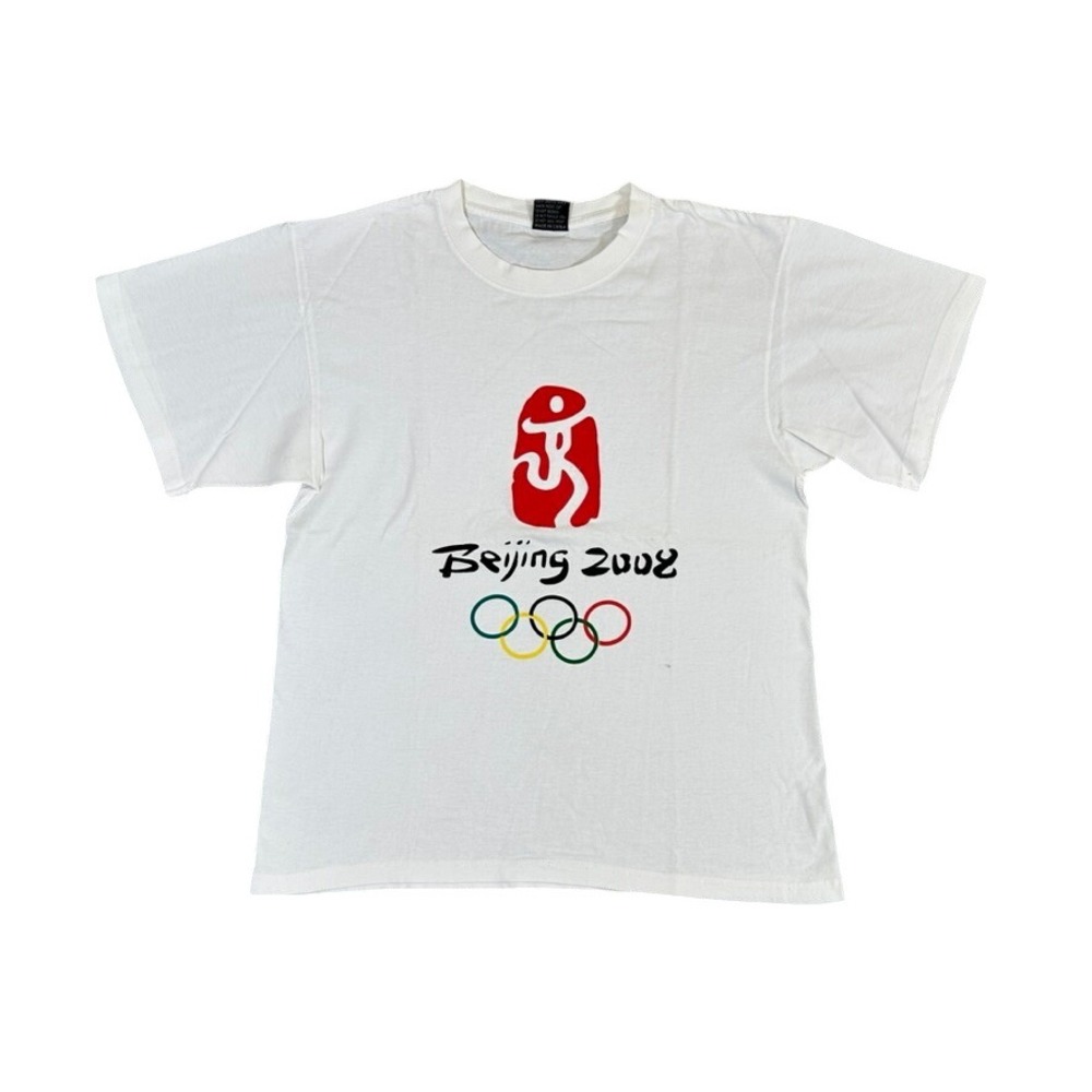 Vintage Beijing 2008 Olympic Games White Graphic T-Shirt Mens Medium Cotton